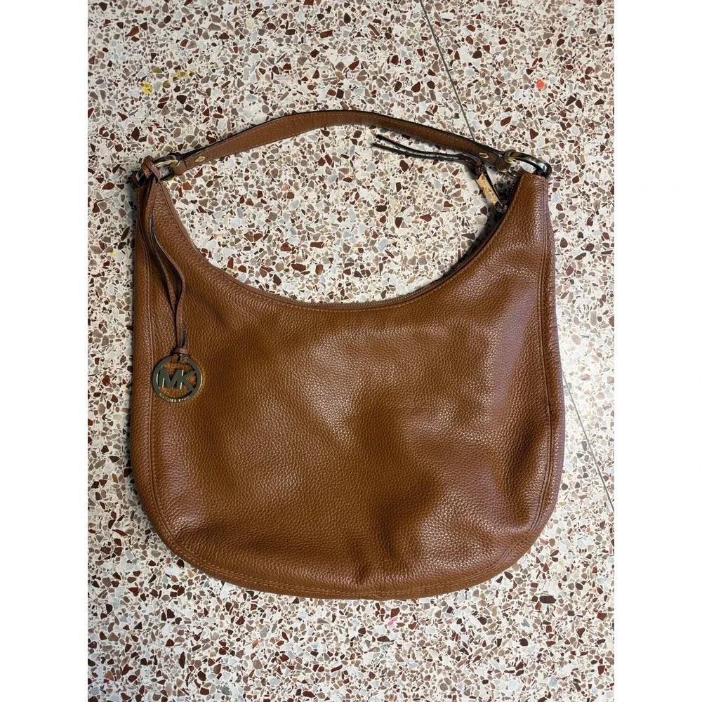 Michael Kors Fulton Large Hobo Bag Luggage Brown Pebbled Leather Gold Hardware